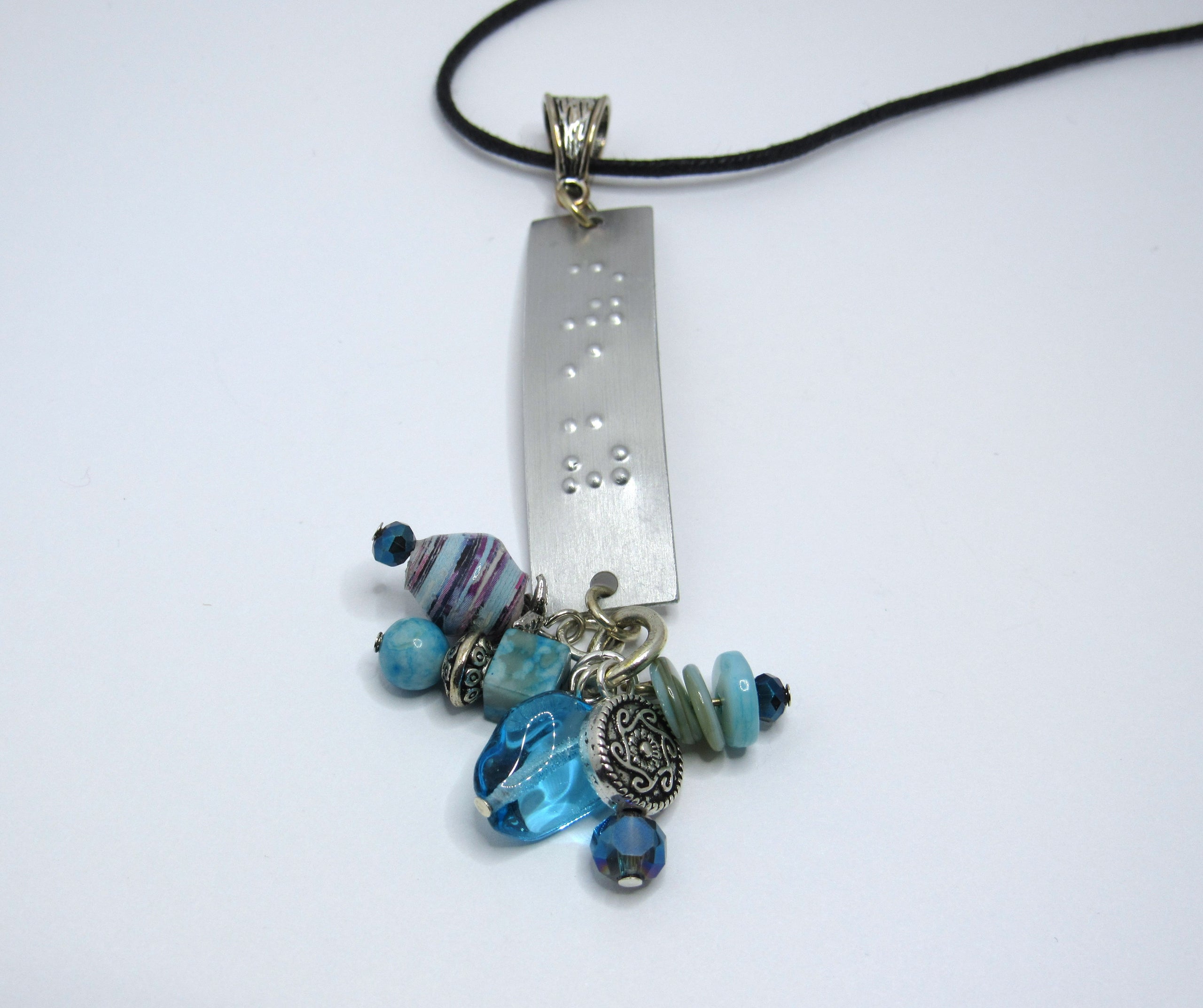 Braille Bar Necklace with Blue Beads